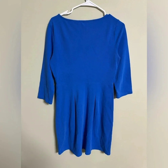 Garnet Hill Women’s Size 8 Ponte Knit Long Sleeve Pleated Sheath Dress Blue - Picture 2 of 6